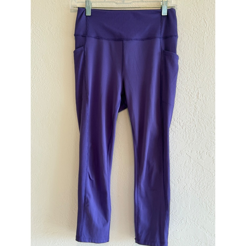 Athletic Works Purple Ribbed Side Pocket Cropped Leggings XS 0-2 Yoga Pants